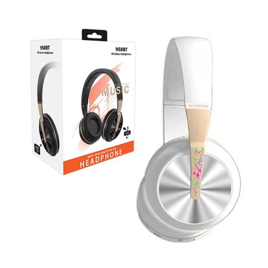 Auscultadores Sem Fio Hi-Fi Estéreo 958BT con LED Branco